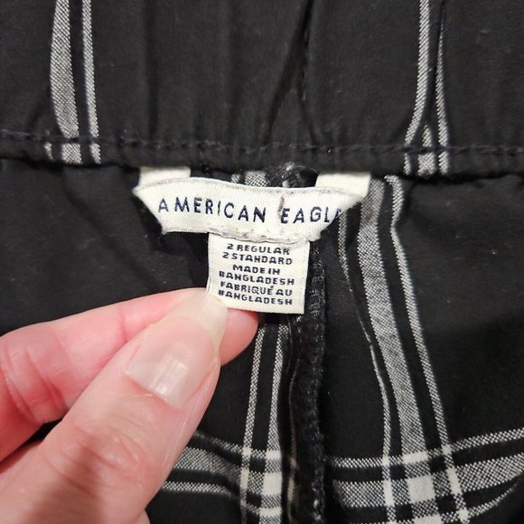 American Eagle Size 2 Black Plaid Super Hi-Rise Skinny Cropped Pants Drawstring - Picture 4 of 10